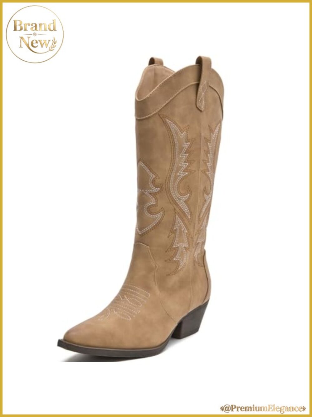 Women's Cowboy Ankle Boots Pointed Toe Chunky Heel Cutout Faux Leather